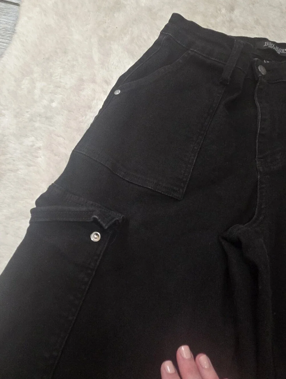 Judy Blue Black High-Rise Cargo Wide Leg Skater Stretch Utility Jeans, 11/30